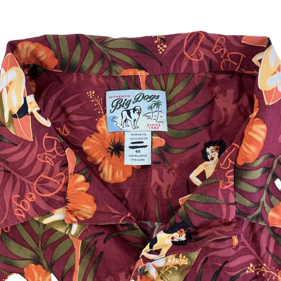 Mens Big Dogs Short Sleeve Hawaiian Shirt Sz 4X Pinup Girl Floral - Picture 7 of 9